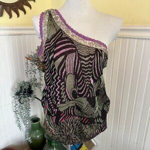 Custo Barcelona One-Shoulder Knit Top With Abstract Pattern